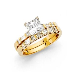 14K Yellow Gold Princess Engagement Ring 2pc set